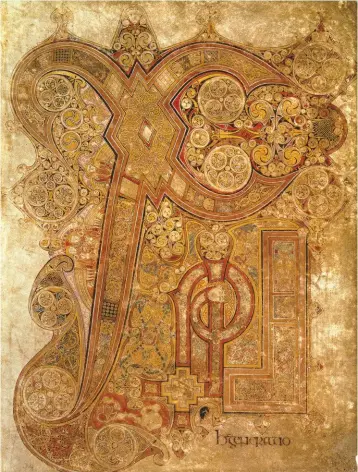  ??  ?? Chi Rho page from The Book of Kells, about 800, 13in by 12in, Trinity College, Dublin