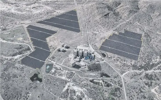  ?? SUN POWER: Artist impression of Ratch’s solar farm at Collinsvil­le, with the former Collinsvil­le power station in the middle. ??