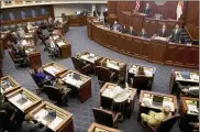  ?? TORI LYNN SCHNEIDER / TALLAHASSE­E DEMOCRAT ?? Sen. Kelly Stargel gives closing statements after debate over bill SB 404, requiring parental consent for abortion for minors Thursday at the Florida Capitol. The bill passed the Senate.