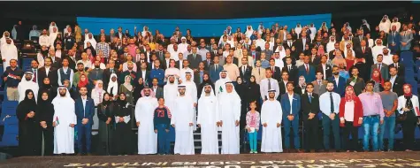  ??  ?? WAM Shaikh Mohammad Bin Rashid and Shaikh Hamdan Bin Mohammad with the 130 achievers during a ceremony in Dubai yesterday.