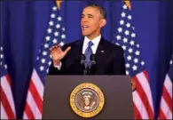  ??  ?? DRONE POLICY: President Barack Obama talks about national security Wednesday at the National Defense University at Fort McNair in Washington. The president left plenty of ambiguity in new policy guidelines that he says will restrict how and when the U....