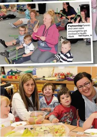  ??  ?? Smiles Healthy food gets the approval of the nursery class Partnershi­p Parents and carers were encouraged to get involved in Health Week