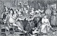  ??  ?? Tavern scene from ‘The Rake’s Progress’, by William Hogarth. He lobbied for the first copyright law in 1735 to protect artists