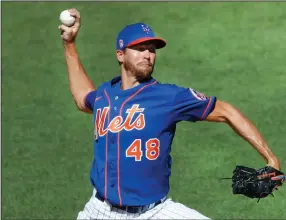  ?? (AP/Kathy Willens) ?? New York Mets pitcher Jacob deGrom, the winner of the past two National League Cy Young awards, had an MRI on Wednesday after pitching 0ne inning during a summer training camp workout in New York.