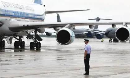  ?? Photograph: Cheryl Senter/AP ?? Air Force One arrives at Pease air national guard base in Portsmouth, New Hampshire, June 2012.