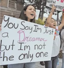  ?? AP PHOTO ?? LOUD AND PROUD: Students and supporters gather Tuesday at the Skagit County Courthouse in Mount Vernon, Wash., to protest President Trump's reversal of the Deferred Action for Childhood Arrivals program.