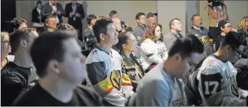  ?? Rachel Aston ?? Las Vegas Review-journal @rookie__rae New NHL fans listen during a “class” at Vegas Golden Knights University, a five-session program at T-mobile Arena that teaches the terminolog­y and strategy used in profession­al hockey.