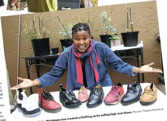  ?? Picture: Thapelo Morebudi ?? Former footballer Pinky Matjekane has created a thrifting niche selling high-end shoes