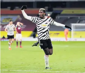  ?? Picture: Clive Brunskill/PA ?? Paul Pogba celebrates scoring for Manchester United in Tuesday’s 1-0 victory at Burnley