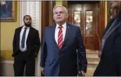  ?? J. SCOTT APPLEWHITE — THE ASSOCIATED PRESS ?? Sen. Bob Menendez walks to a closed-door meeting of the Senate Democratic Caucus to address his colleagues for the first time since he was indicted on federal bribery charges on Thursday.