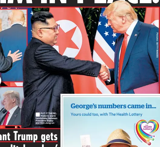  ??  ?? ®Ê
PUT IT THERE: Historic warm handshake between President Trump and Kim Jong-un