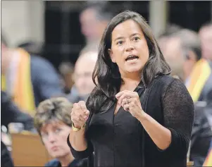  ?? CP PHOTO ?? Minister of Justice and Attorney General Jody Wilson-Raybould responds to a question during question period in the House of Commons on Parliament Hill in Ottawa.
