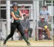  ?? DEBBY HIGH — FOR DIGITAL FIRST MEDIA ?? Dock’s Theresa Beck slammed a hit into right field to drive McKenzie Gordon home during the fourth inning against Pine Grove Thursday.