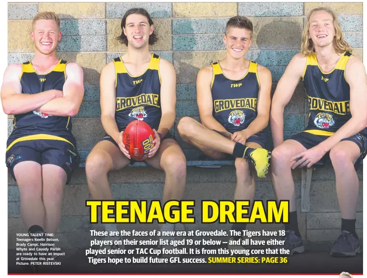  ?? Picture: PETER RISTEVSKI ?? YOUNG TALENT TIME: Teenagers Keelin Betson, Brady Campi, Harrison Whyte and Cassidy Parish are ready to have an impact at Grovedale this year.