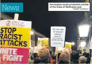  ?? TOMMY KENNEDY ?? Kensington locals protested outside of the Duke of Wellington pub