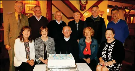 ??  ?? Send off for Fr Tom Leane in The White Sands Hotel last Wednesday. Back (from left): Donal O’ Neill, Michael Sheehy, Patrick Casey, Michael O’Halloran, Michael Gleeson and Brendan Moriarty. Front: Hanna Quirke, Beth Reidy, Fr Tom Leane, Ann Casey and...