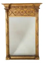  ??  ?? Above, from left: Regency giltwood pier mirror with later glass, £1,760, Lorfords; George III period mahogany dressing mirror, £525, Windsor House Antiques; dating from circa 1890, overmantel with 23.5ct gold-leaf water gilding and original mirror plate, £1,550, The Old Cinema