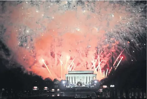  ?? AFP ?? Fireworks explode following an inaugurati­on celebratio­n for President Donald Trump at the Lincoln Memorial on Thursday.
