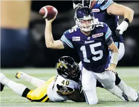  ?? FRANK GUNN/The Canadian Press ?? Ricky Ray and the Toronto Argonauts will be playing a ‘home’ game before a hostile Alberta
crowd when they meet the Edmonton Eskimos in Fort McMurray, Alta., on June 27.