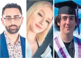  ?? ARWA AMIR, SHANNON COSTA, GOFUNDME ?? The victims of Saturday’s triple-fatal crash in Milton are Mousawar Ahmed, 26, left, Emma Amminson, 16, centre, and Jaydon Burger, 18.