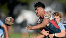  ?? ?? Matolu Petaia of Hastings Boys’ High School passes during the Super 8 1st XV rugby round 2 match against Napier Boys’ High in Hastings this year.