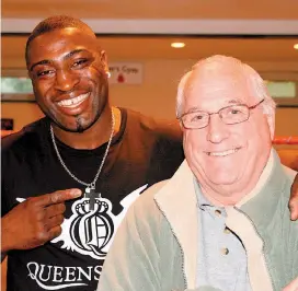  ??  ?? Jim Evans (right) with the Reading-based heavyweigh­t boxer Michael Sprott, who he trained to victory over Audley Harrison in a much publicised British heavyweigh­t bout back in 2007.