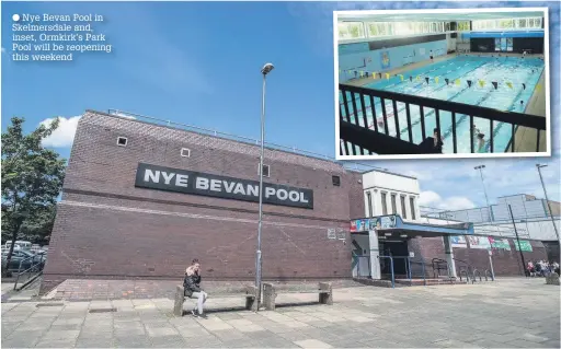  ??  ?? Nye Bevan Pool in Skelmersda­le and, inset, Ormkirk’s Park Pool will be reopening this weekend