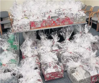  ??  ?? Pictured are food hamper donations to the Shepshed Food Bank from the Church of Christ in Loughborou­gh.