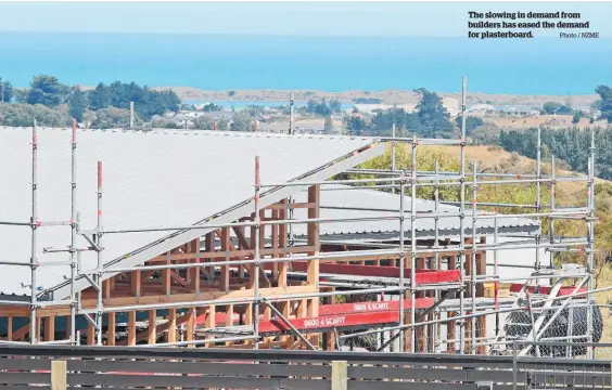  ?? Photo / NZME ?? The slowing in demand from builders has eased the demand for plasterboa­rd.