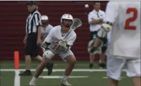  ?? JEN FORBUS — THE MORNING JOURNAL ?? Chagrin Falls’ Connor Brosnan waits for the ball to reach his stick May 30 during a Division II state semifinal against Ottawa Hills at Oberlin.