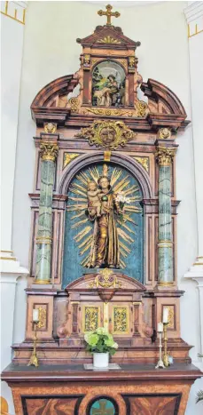  ?? FOTO: STEIDLE ?? Die St. Stephanus-Kirche Westerheim kann am landesweit­en Tag des offenen Denkmals am Sonntag, 9. September, besichtigt werden. Hier ist der Seitenalta­r mit dem heiligen Antonius zu sehen.