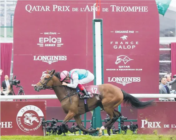  ?? Picture / AP ?? Frankie Dettori and Enable romp to victory at Chantilly, France, yesterday.