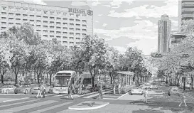  ?? Uptown Houston ?? A reimagined Post Oak Boulevard includes three lanes for traffic in each direction with a dedicated bus lane in the center, aiming to give Uptown’s 80,000 employees commuter transit options. Work on the project is set to begin soon.