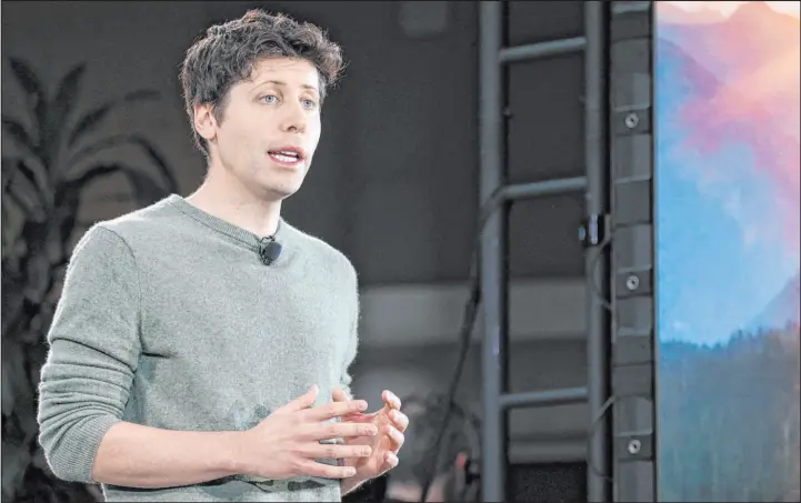  ?? Jason Redmond Tribune News Service ?? Openai CEO Sam Altman, seen on Feb. 7, is trying to secure U.S. government approval for a massive venture to boost global manufactur­ing of artificial intelligen­ce chips.