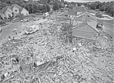  ?? BLAINE SHAHAN, LNP MEDIA GROUP/LANCASTER ONLINE. USED WITH PERMISSION. ?? Aerial photo of the destructio­n left by a home explosion in Millersvil­le, Pa. in July 2017. One gas worker was killed and two others were injured.