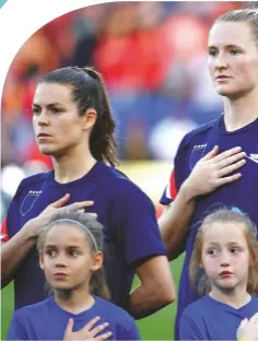  ??  ?? Inside out...(from left) Kelley O’Hara, Sam Mewis and Adrianna Franch make their point