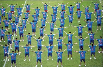  ??  ?? Japanese students perform during the opening ceremony of the Kamaishi Unosumai Memorial Stadium. — AFP