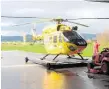  ?? Photo / File ?? One of the Auckland rescue helicopter­s at the Whitianga hangar in May.