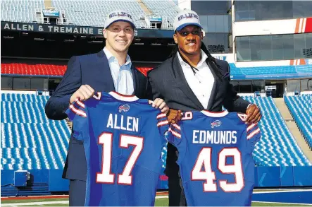  ?? JEFFREY T. BARNES / THE ASSOCIATED PRESS ?? Coming off their first playoff season in 17 years, the Buffalo Bills traded up to select Wyoming quarterbac­k Josh Allen and Virginia Tech linebacker Tremaine Edmunds in April’s NFL Draft.