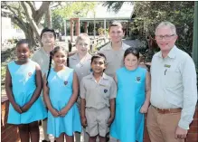  ??  ?? LEADER: Principal Eugene Nel with pupils, back from left, Li-Hung Chen, Damon Greef and Francois van der Merwe. In front are Onke Kubeka, Kayla GreenThomp­son, Kayle Naidoo and Megan Lupke. SMALL CLASS, MODERN SMARTBOARD: A pupil in Robyn Livingston­e’s...