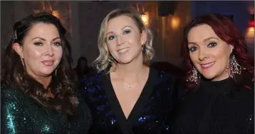  ??  ?? Eleanor McSkean, Elaine McParland and Elish Murphy at the Coláiste Rís Secondary School and CBS National School gala night celebratin­g 150 years in education in Dundalk, held in The Carrickdal­e Hotel.