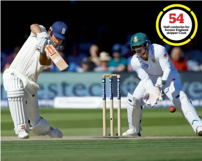  ??  ?? Alastair Cook was batting on 59 not out as England finished the day on 119-1, giving them a lead of 216. — Half-centuries for former England skipper Cook 54