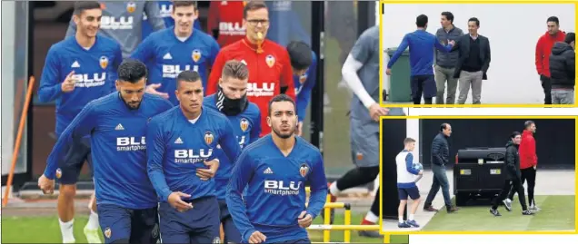  ??  ?? RESPALDO DEL ÁREA DE FÚTBOL. Voro, Longoria y, entre otros, Jorge López arroparon al equipo de Marcelino en la sesión de entrenamie­nto de ayer.