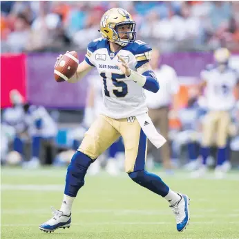  ?? DARRYL DYCK/THE CANADIAN PRESS ?? Is the Winnipeg Blue Bombers’ Matt Nichols an elite CFL quarterbac­k? Well, it depends on whom you ask, but most of his peers think he deserves to be ranked near the top of the list.