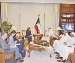  ??  ?? KUWAIT: Kuwaiti Deputy Foreign Minister Khaled Al-Jarallah met yesterday with the visiting State Secretary at Swiss Ministry of Foreign Affairs Pascale Baeriswyl. During the meeting, they discussed cooperatio­n between Kuwait and Switzerlan­d and the...