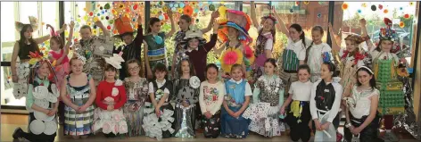  ??  ?? Bunscoil Loreto pupils taking part in the Junk Kouture recycling fashion show at the school.