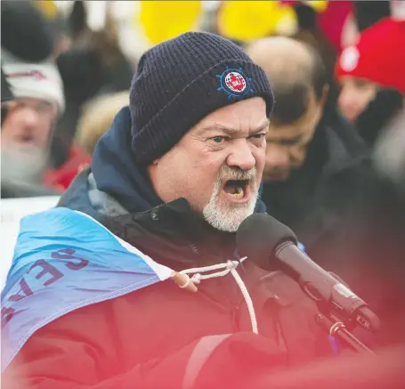  ?? BRANDON HARDER ?? James Given, president of Seafarers’ Internatio­nal Union of Canada, was outside the Co-op Refinery Complex on Wednesday telling locked-out workers that the eyes of the union movement across Canada and world are now focused on Regina in support of their dispute.