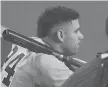  ?? NICKWASS/AP ?? The Yankees’ Gary Sanchez looks on from the dugout before a game against the Orioles on Saturday in Baltimore.