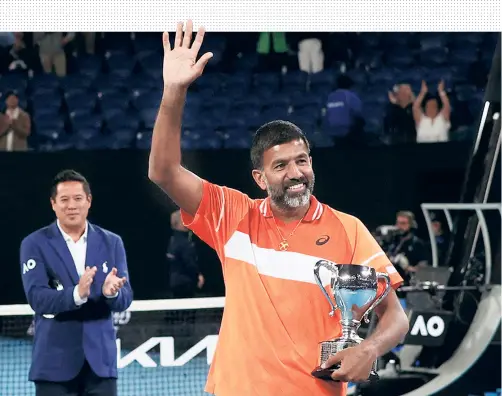  ?? REUTERS ?? Age is just a number: The 43-year-old Indian, the oldest men’s doubles number one, also became the oldest major men’s doubles winner at the Australian Open.