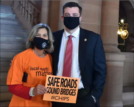  ?? PROVIDED PHOTO ?? Sen. Daphne Jordan and Assemblyma­n Jake Ashby (R,C,I-Castleton) at the “Local Roads Are Essential” press conference on March 3, 2021.